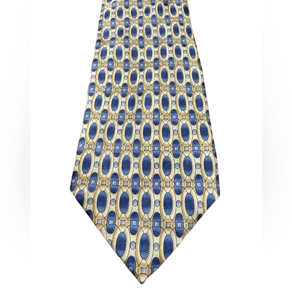 Pierre Cardin Yellow Blue Geometric 100% Silk Necktie
